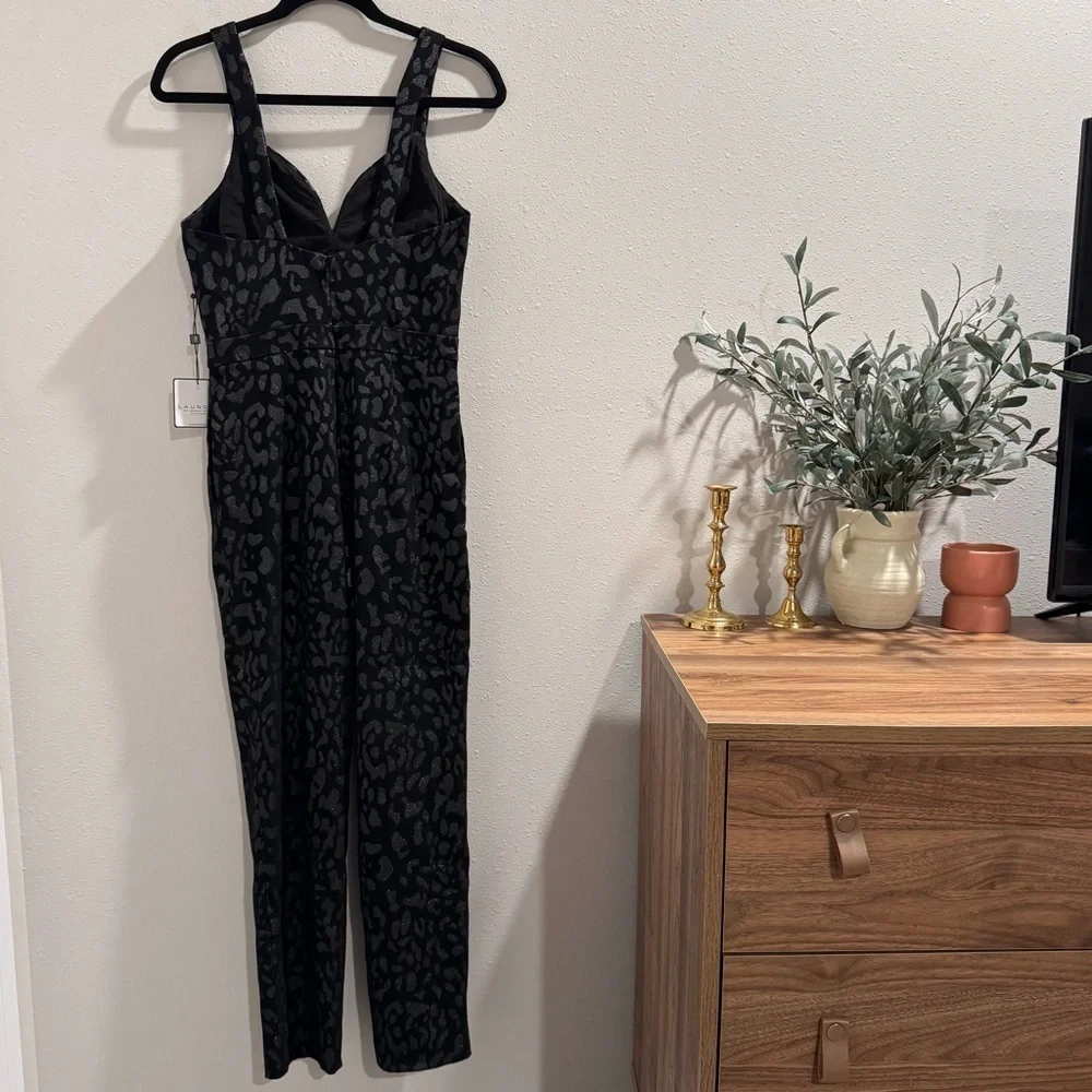 Laundry By Shelli Segal NWT Size 4 Gunmetal Animal Print Jumpsuit Cocktail Chic - Picture 2 of 6